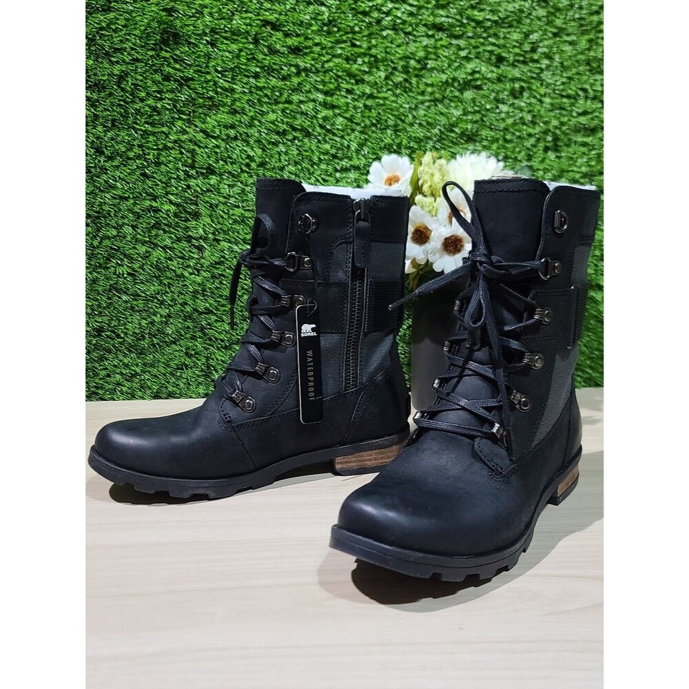 Sorel Emelie Conquest Waterproof Combat Boot - Black / US Women's 6.5 New